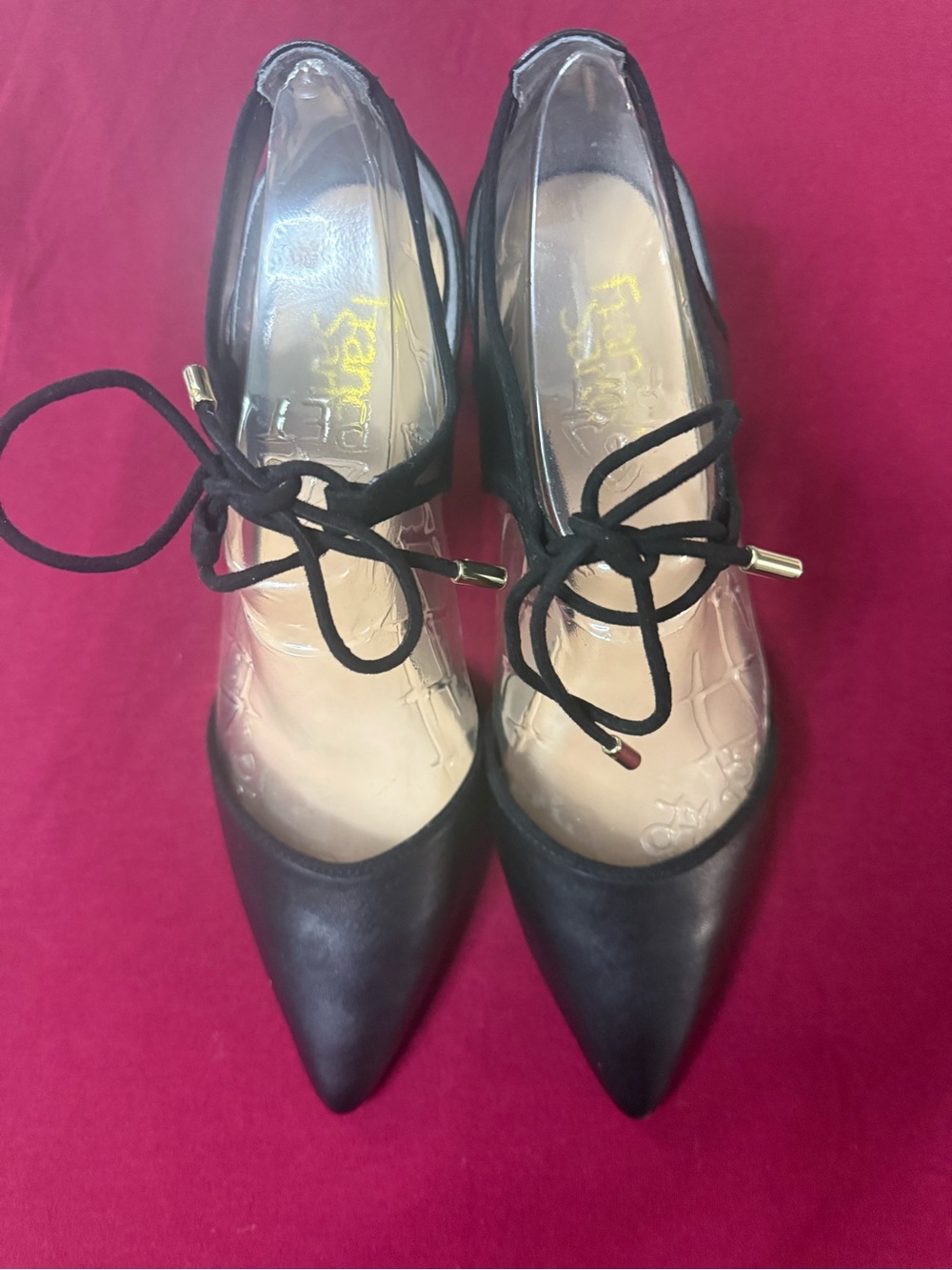 Black Pointed Toe Lace-Up Women's Heels